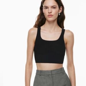 Babaton Aritzia Black Sculp Knit Squareneck Ribbed Crop Top S